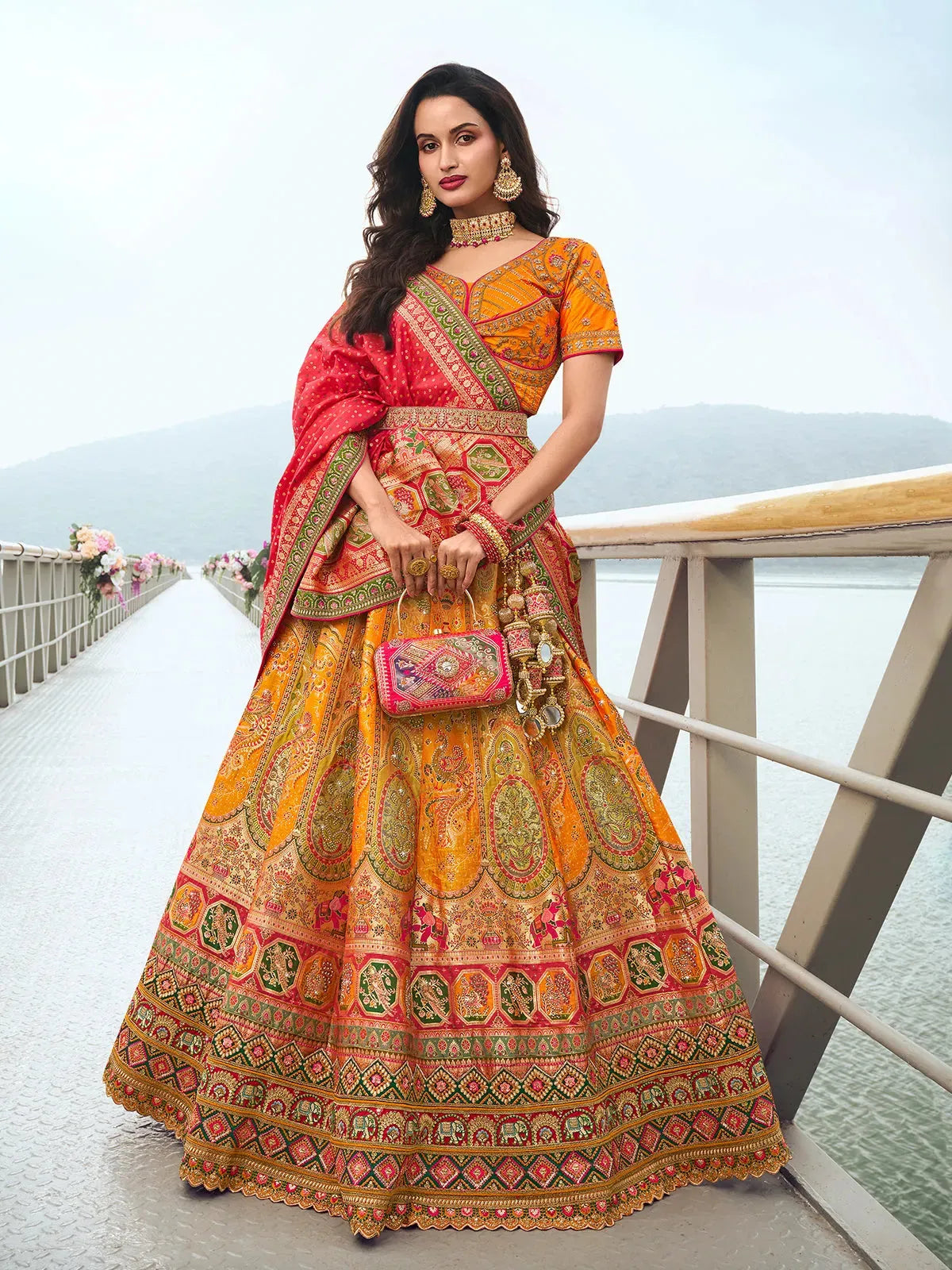 Elegant Yellow Embroidered  Silk  Lehenga Choli Set For Cheap Sale Online