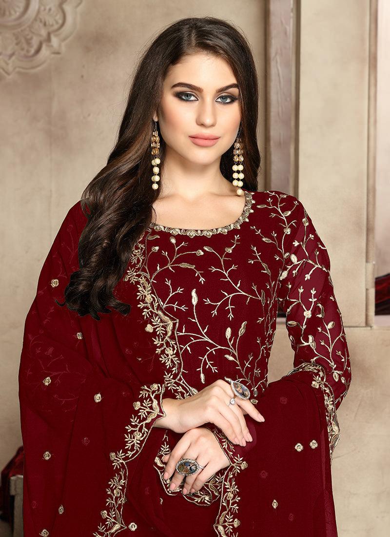 Heavy Embroider Work Maroon Anarkali Suit For Sale Sale Online