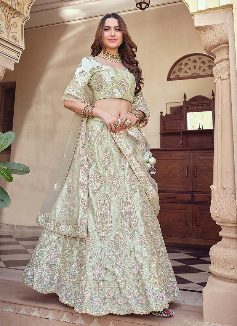 Green Color Crepe Fabric Lehenga With Resham And Sequins Work Clearance Shop