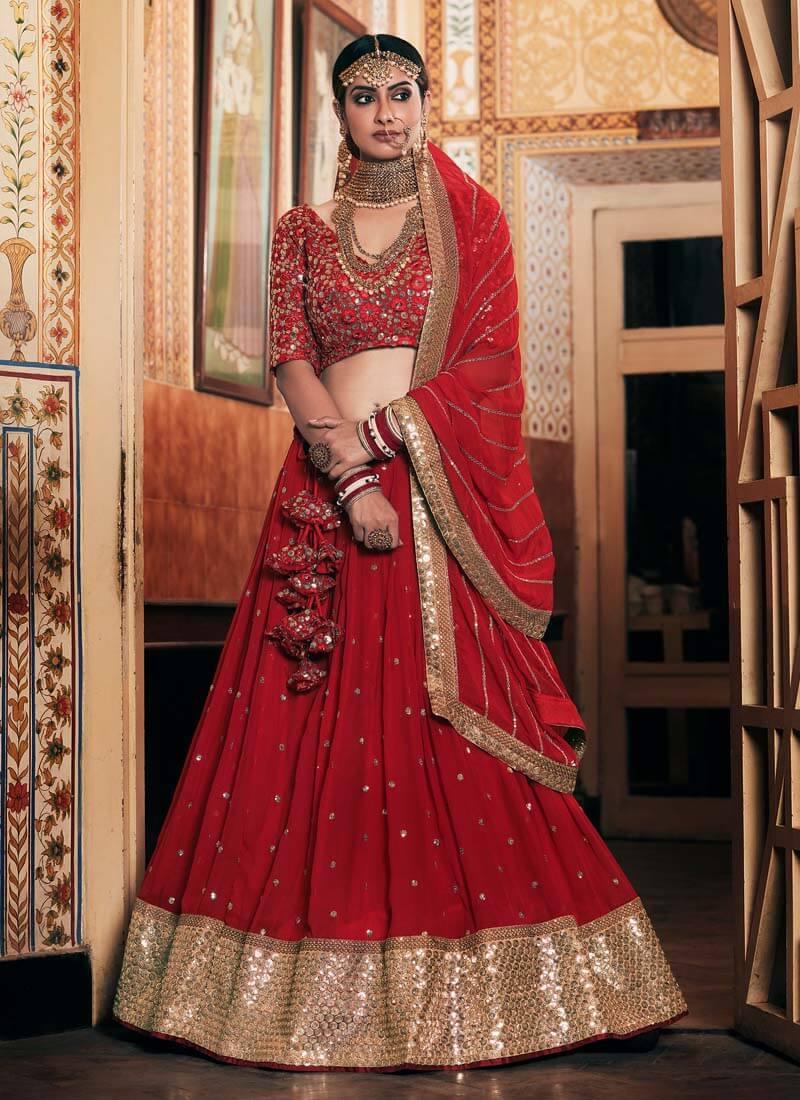 Eye-Captivating Red Lehenga With Designer Choli Cheap Sale 2025 New