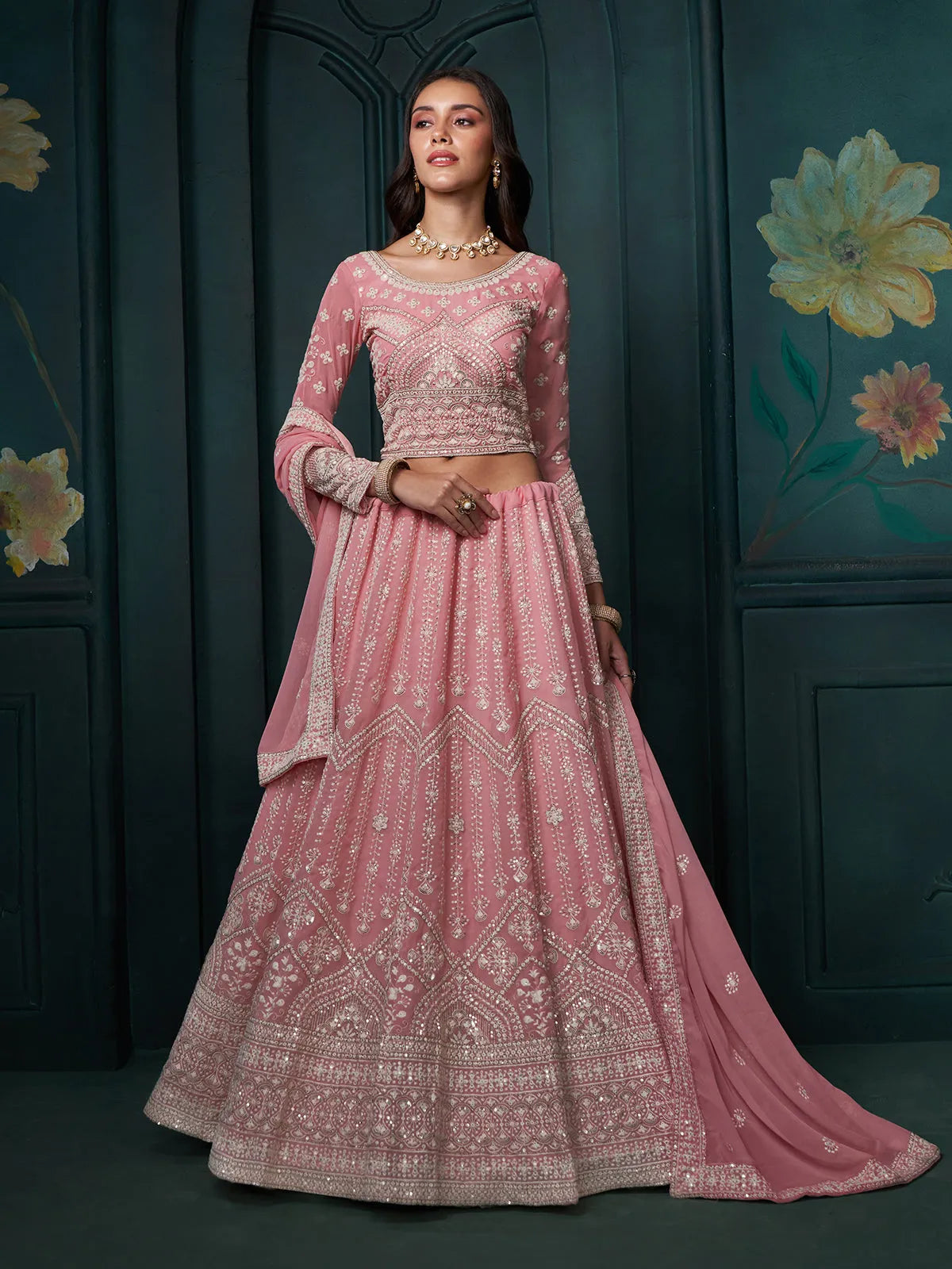 Passionate Pink Embroidered Bridal Lehenga Choli Sale Online Online