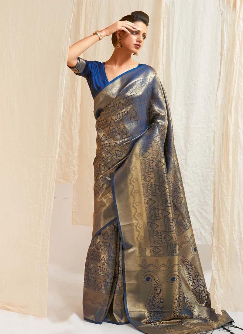 Royal Blue Color Silk Base With Silk Weaving Work Designer Saree Cheap