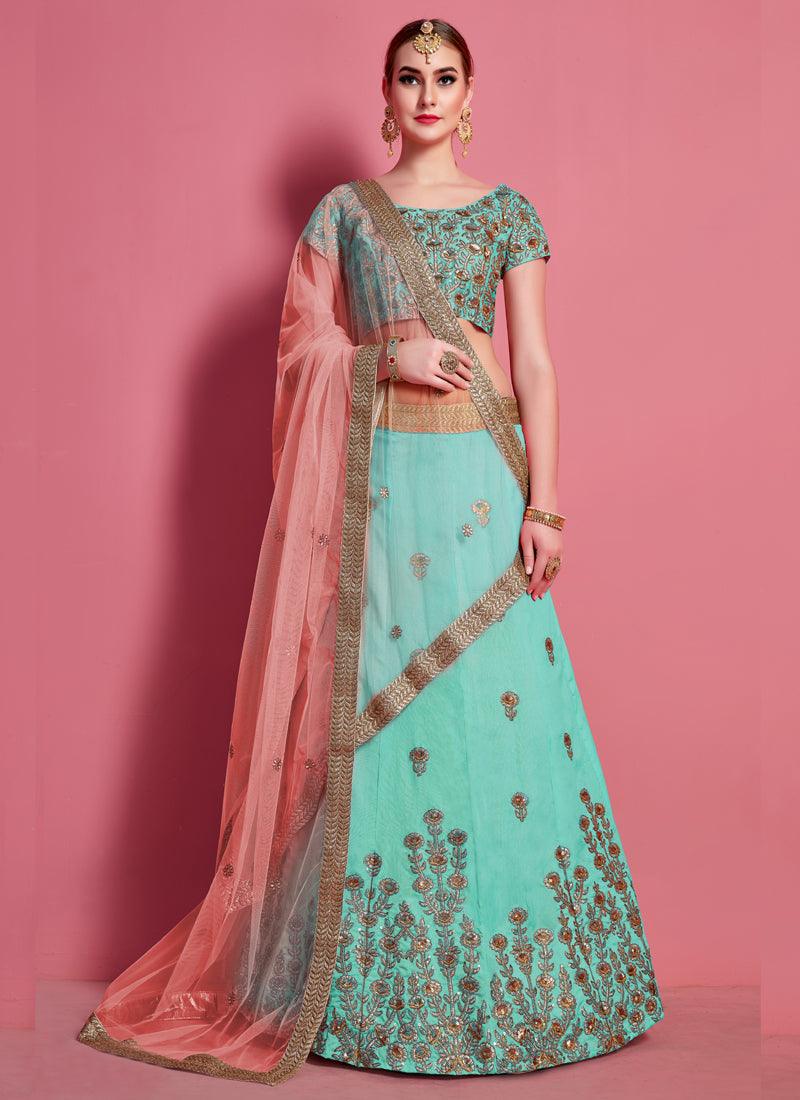 Sea Green Elegance Lehenga Choli With Beige Net Dupatta Cheap Sale Release Dates