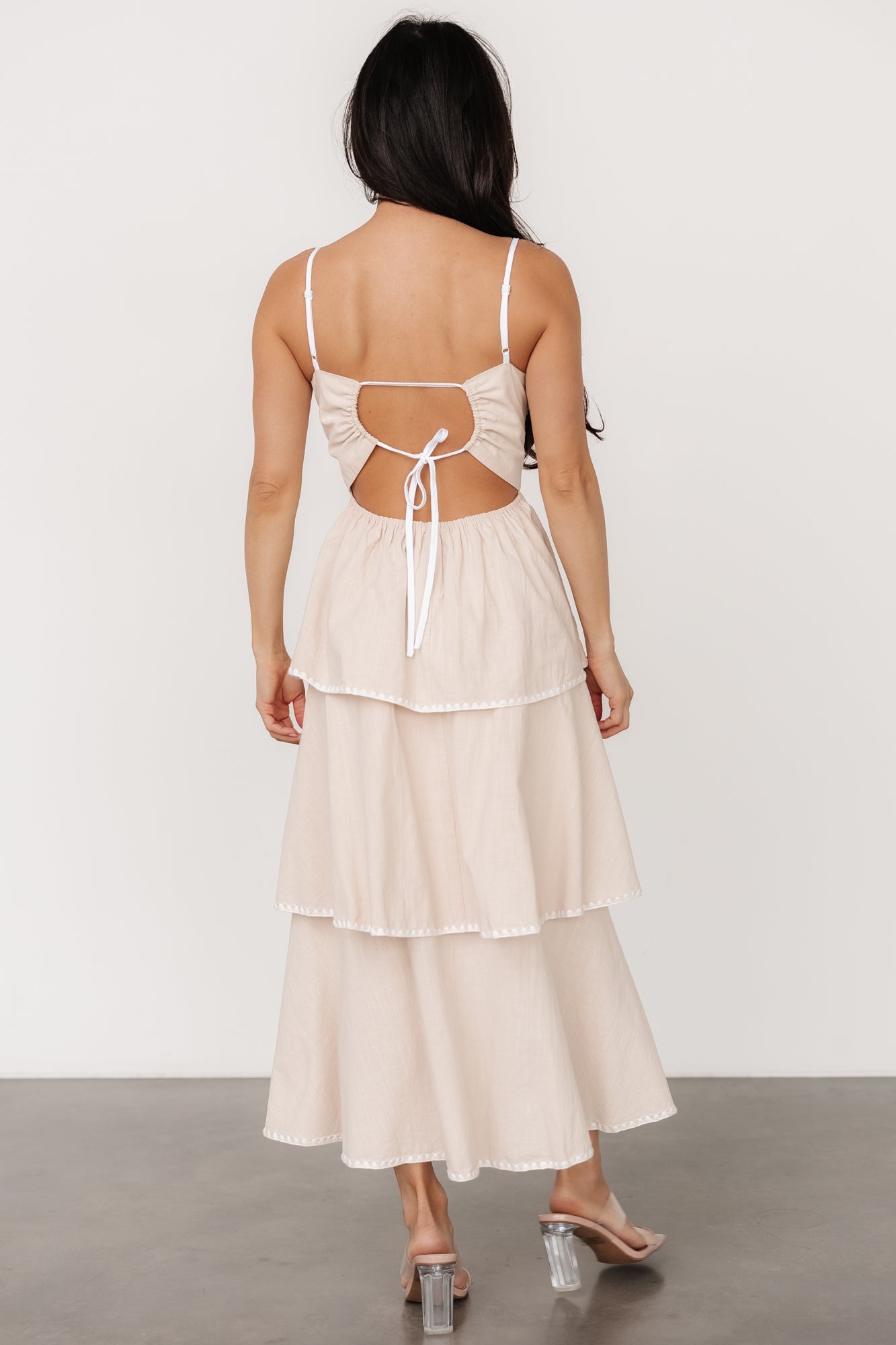 Odette Tiered Dress | Natural + White Outlet