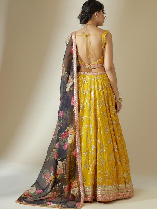 Yellow lehenga choli with contrast dupatta 2025 Newest