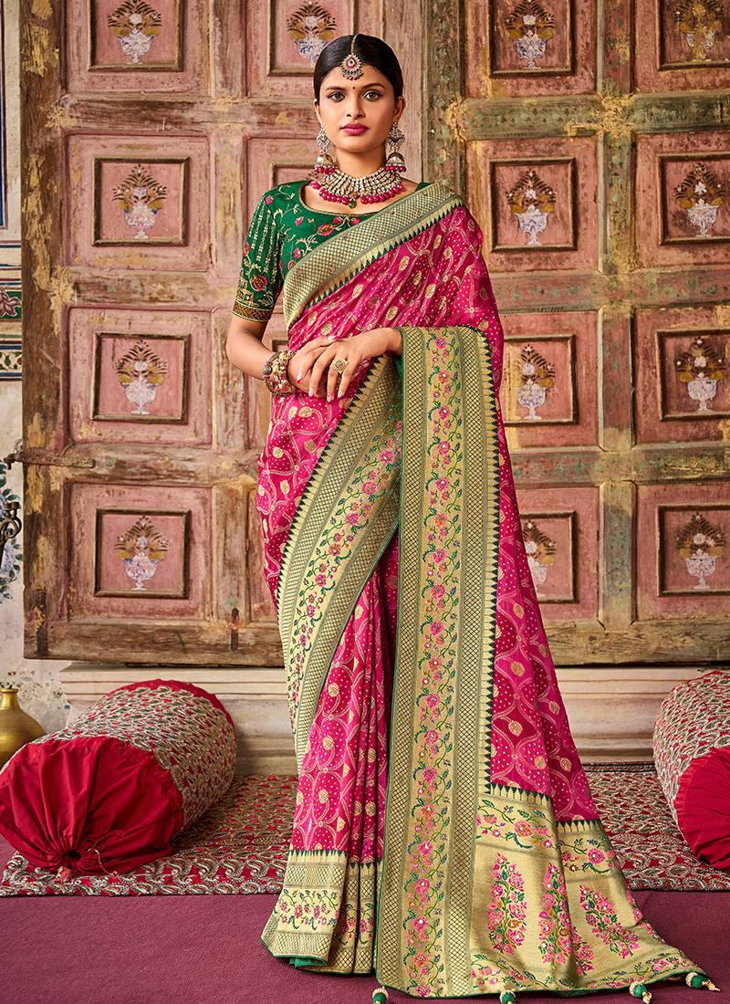 Heavy Silk Rani Pink Saree For Wedding Discount With Mastercard