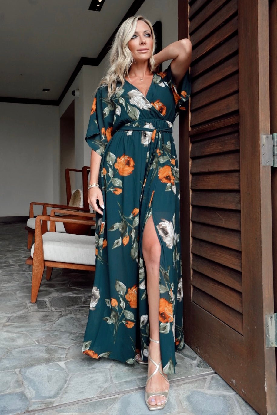 Kia Kimono Maxi Dress | Deep Topaz Floral Cheap Sale Cheapest