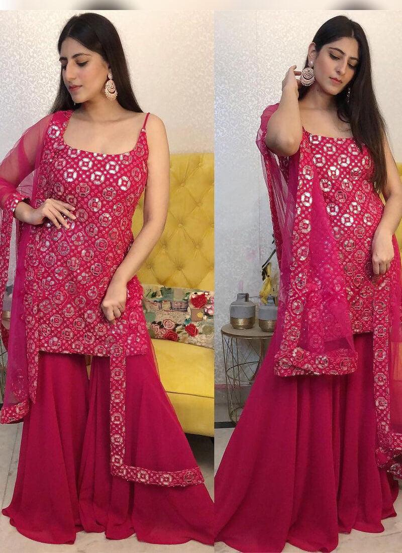 Elegant Pink color georgette base palazzo Suit Marketable