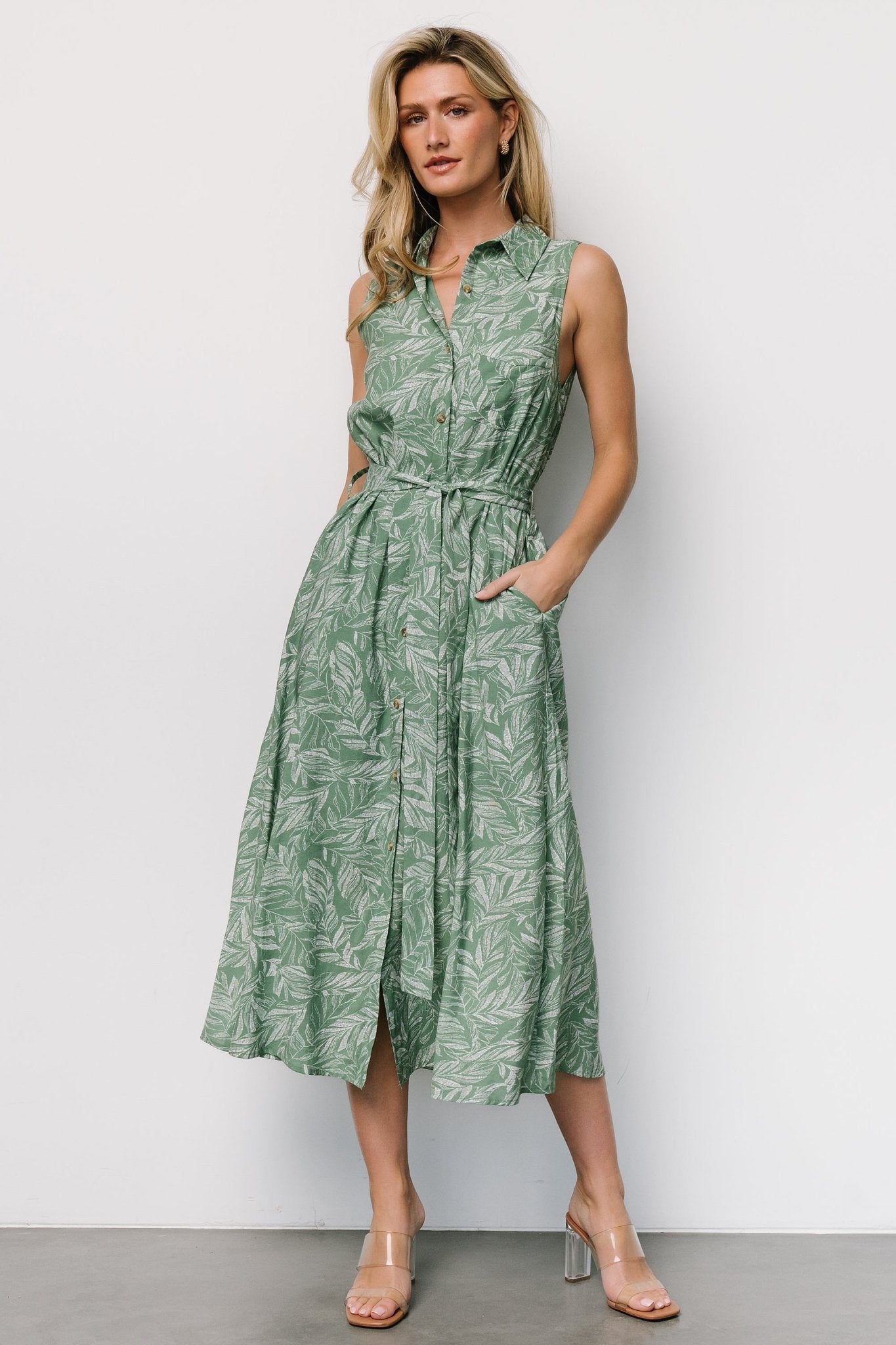 Scottie Button Tank Dress | Green Print Discount Pay With Paypal