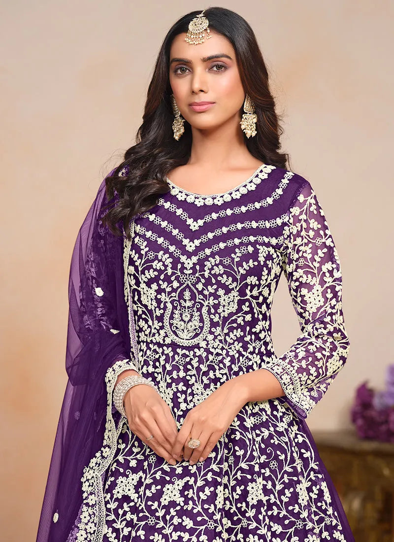 Phenomenal Purple Designer Embroidered Anarkali Gown The Cheapest For Sale