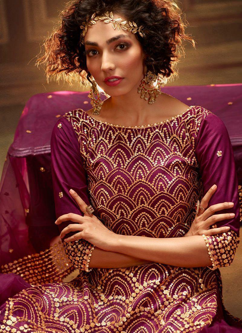 Wine Soft Net And Sequins Sharara Salwar Suit Eastbay Online