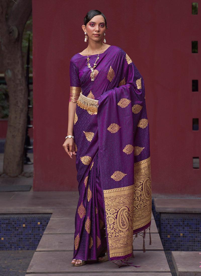 Silk Weaving Purple Satin Classic Saree Sale 2025 Newest