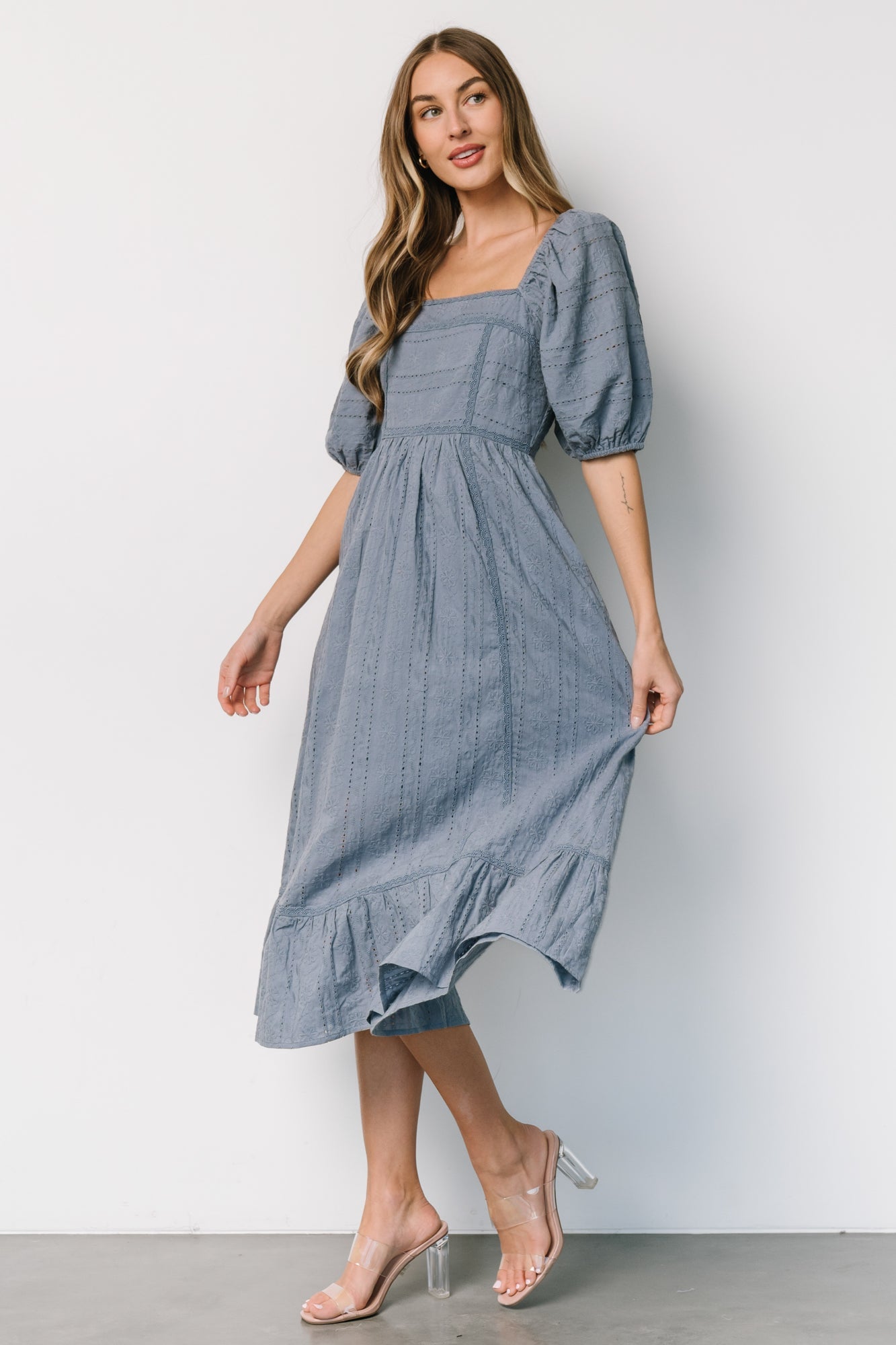 Delaney Eyelet Dress | Dusty Blue Brand New Unisex