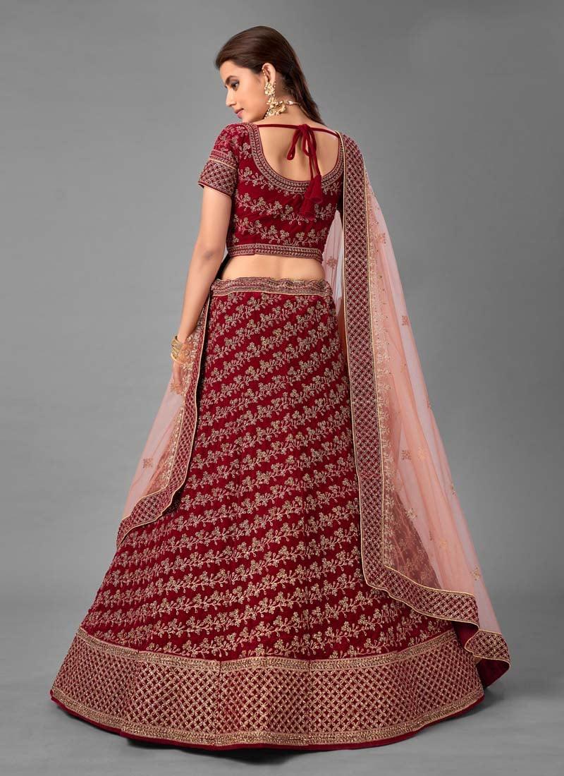 Splendid Velvet Fabric Stone And Dori Work Maroon Color Lehenga Choli Buy Cheap Inexpensive