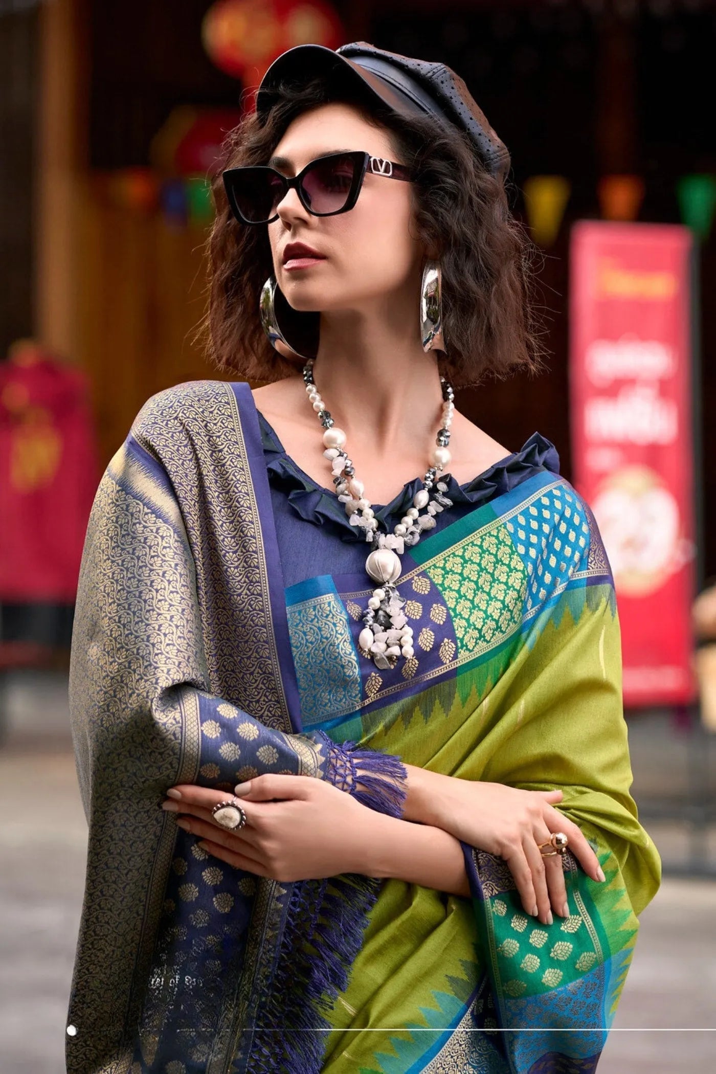 Celery Green Woven Banarasi Silk Saree Best Place