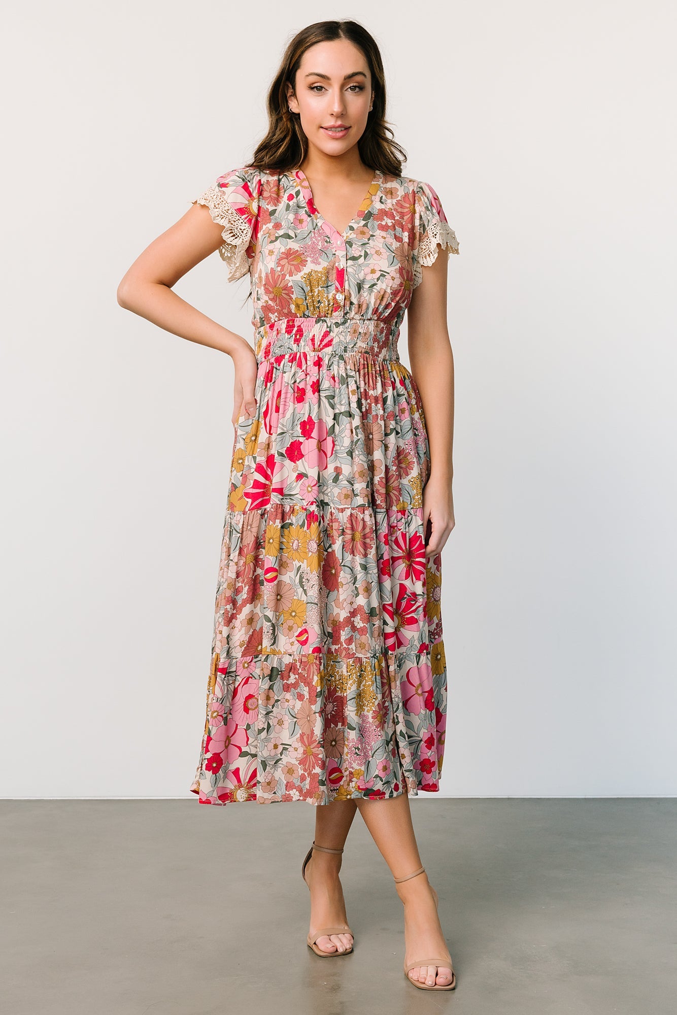 Aliyah Midi Dress | Cream Multi Floral Buy Cheap Discount