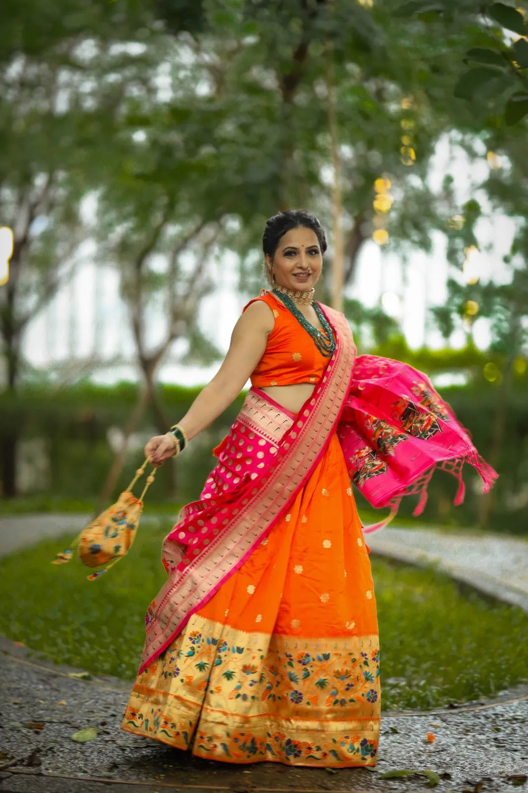 Traditional Orange Silk Weave Lehenga Choli Sale Comfortable