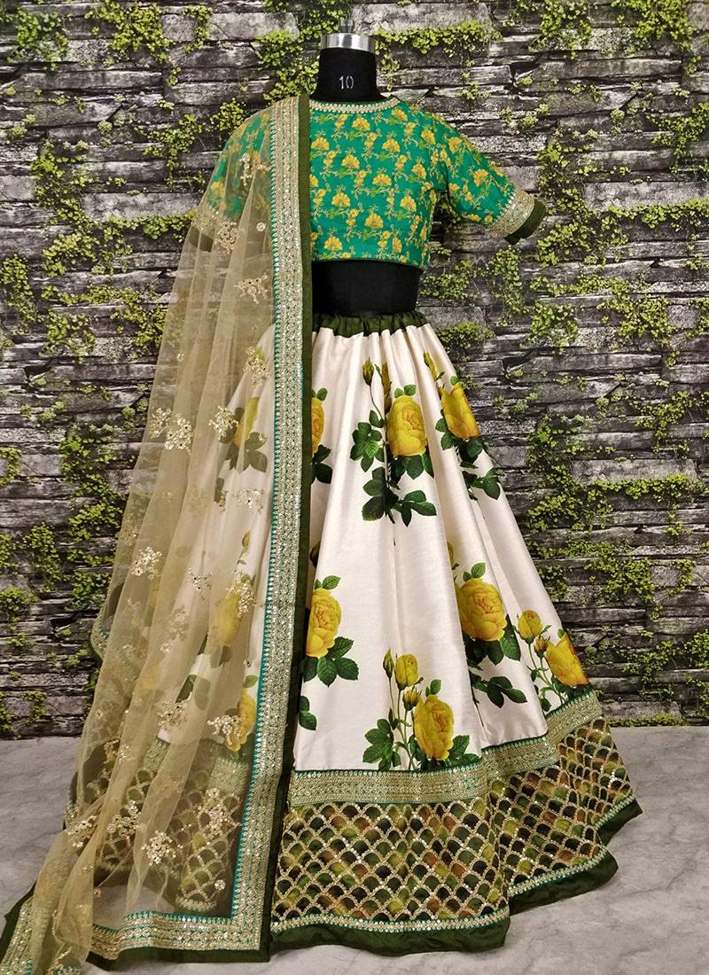 Off-White Color Art Silk Fabric Floral Print Lehenga Choli Best Wholesale Cheap Pice