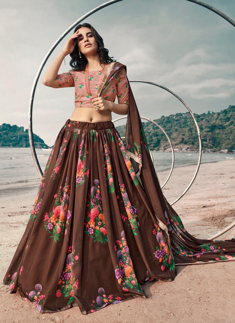 Fabulous Brown Digital Print Resham Organza Lehenga Choli Set Wholesale Pice Cheap Online