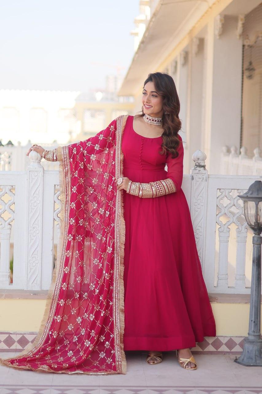 Charming Faux Georgette Sequins Embroidered Gown With Dupatta Online Online Clearance