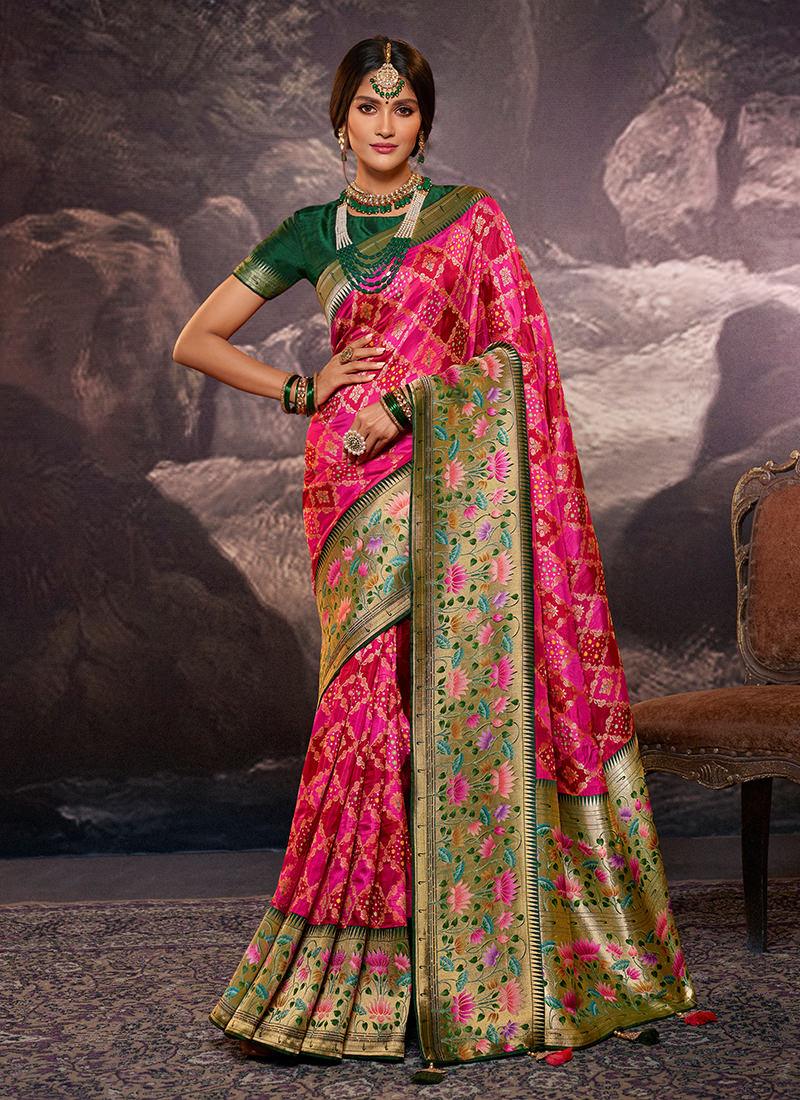 Pink Color Dola Silk Weave Printed Saree Discount Great Deals