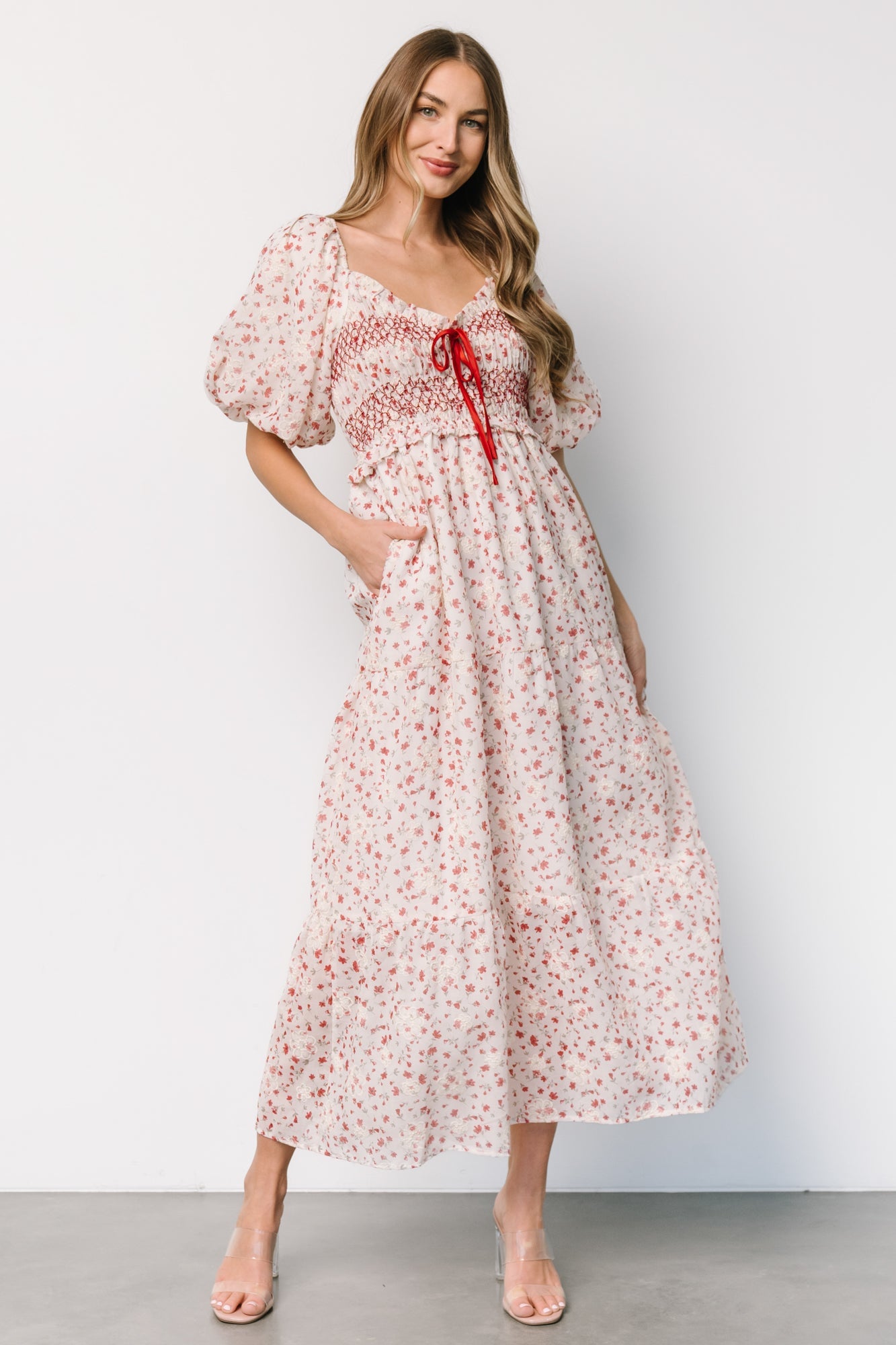 Hollie Smocked Dress | Cream + Red Floral Wholesale Pice For Sale