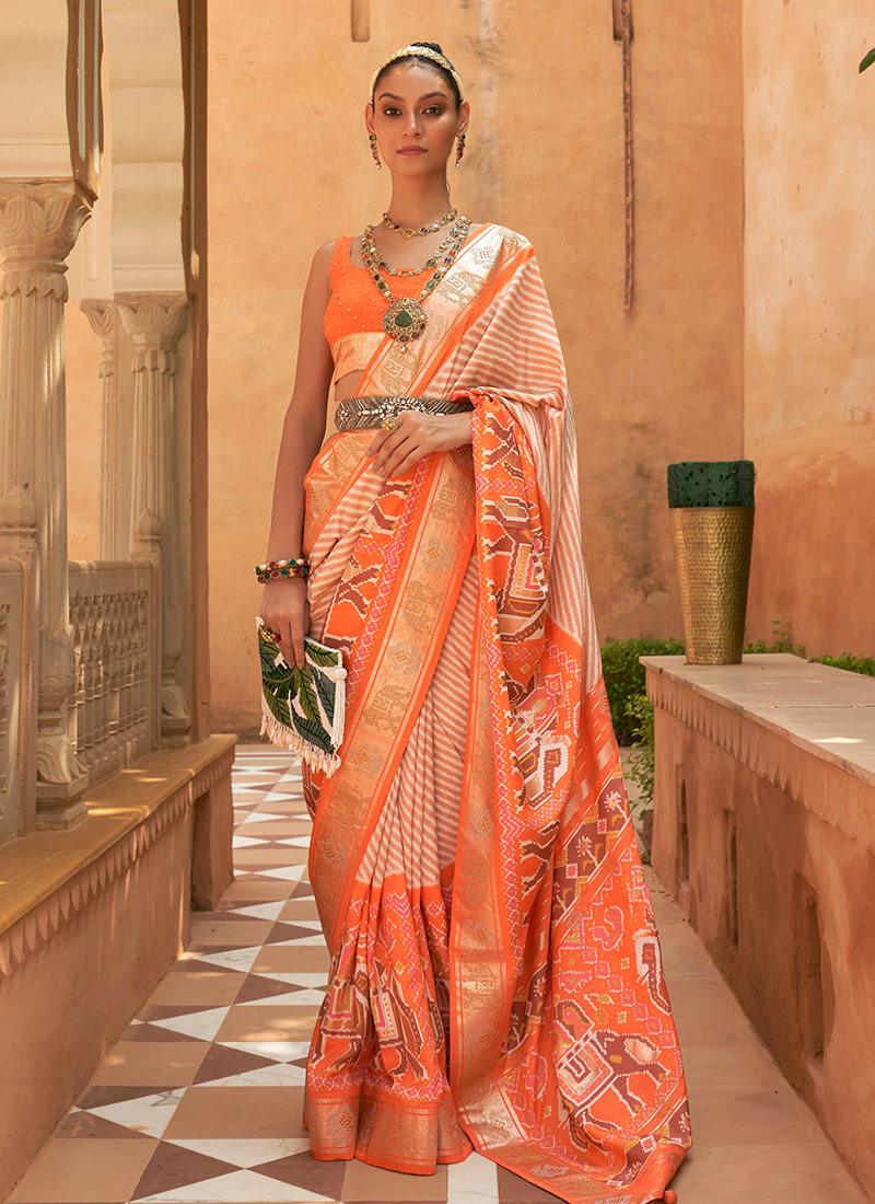 Orange Color Pure Silk Patola Saree Outlet Release Dates