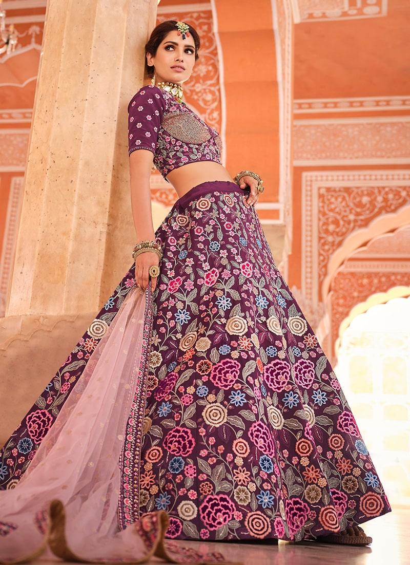 Wine Color Crepe Fabric Resham And Sequins Work Lehenga Choli Discount Online