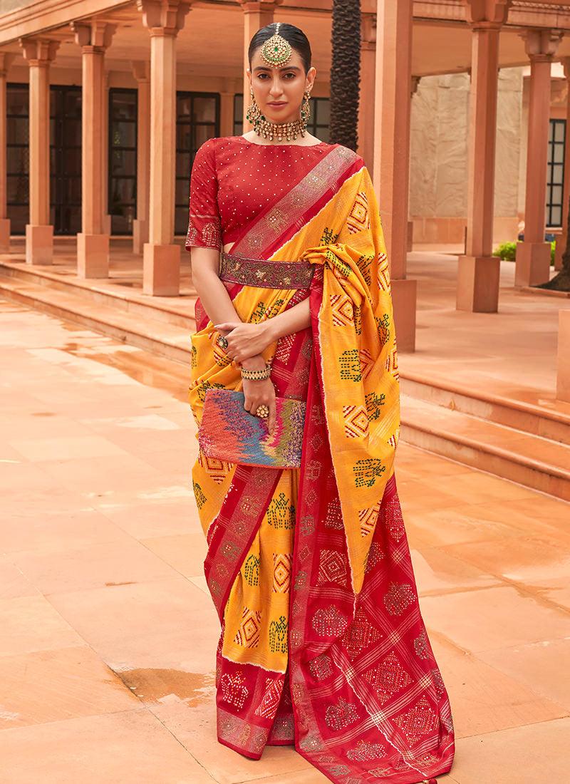 Yellow Color Sleeveless Dola Silk Saree Free Shipping Official