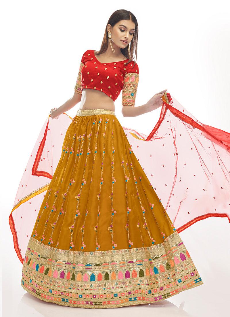 Red Blouse And Yellow Lehenga With Dupatta Cheap Get Authentic