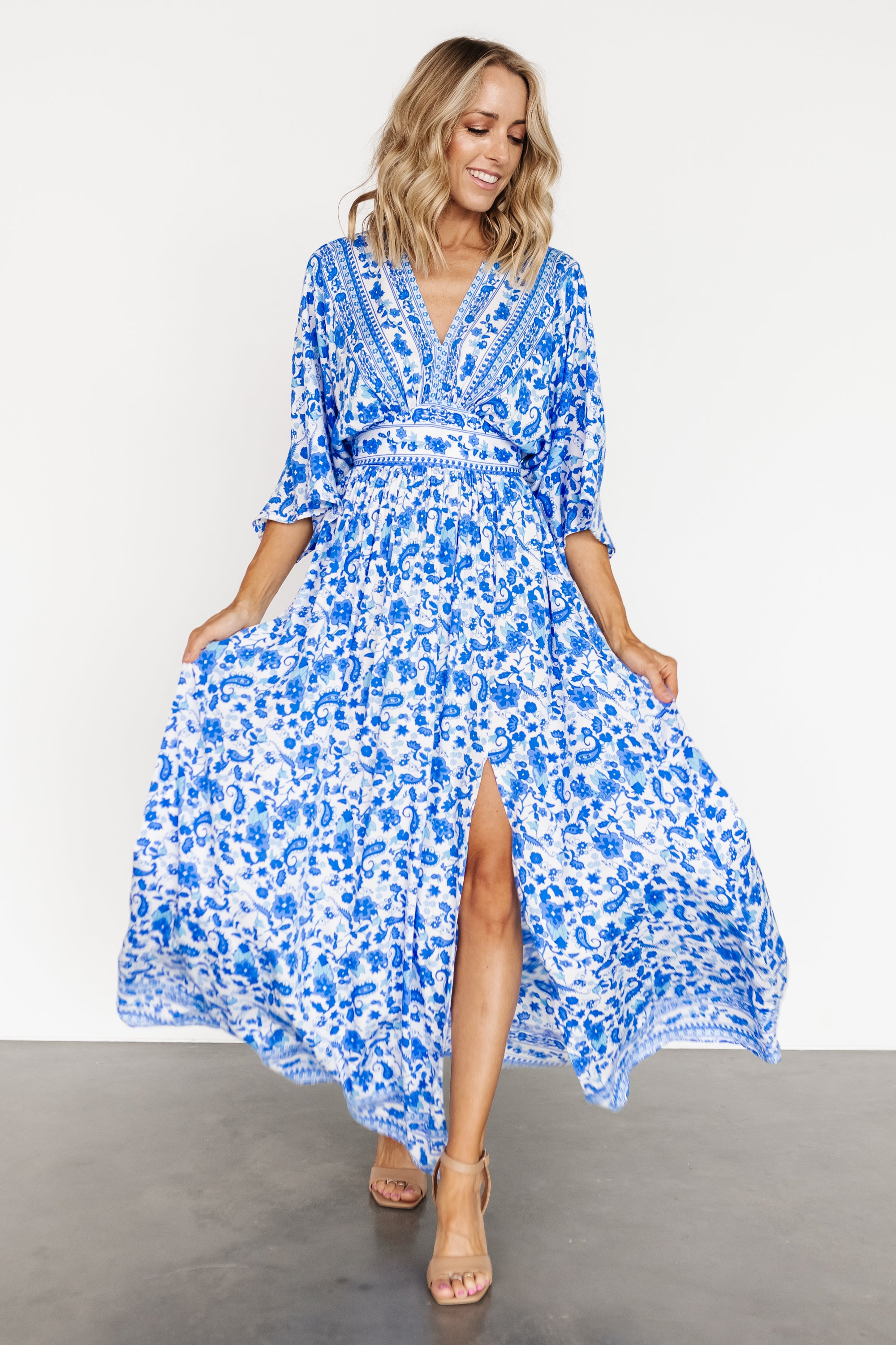 Watson Kimono Maxi Dress | Blue + White Free Shipping Shop Offer