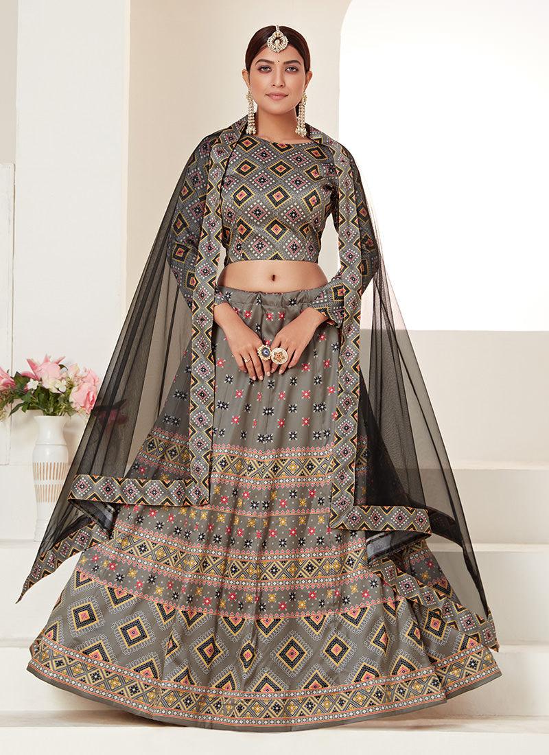 Digital Print Kalidar Grey Chaniya Choli Supply Online