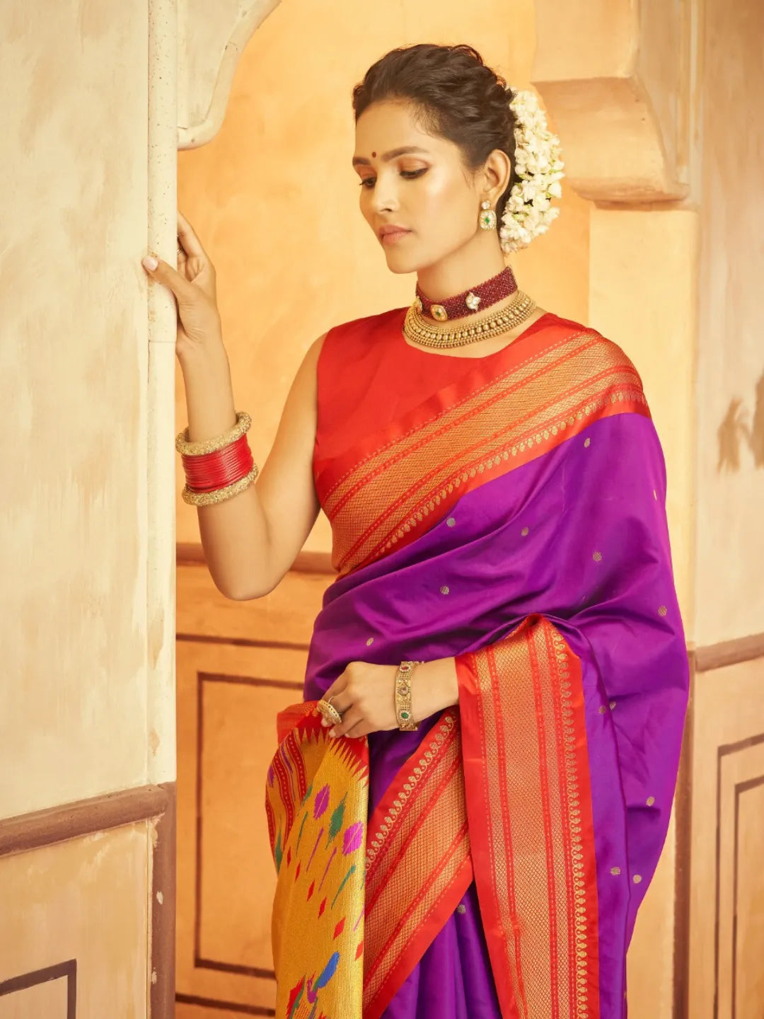 Whimsical Wine Pure Aniruddh Silk Pathani Saree Fashion Style Online