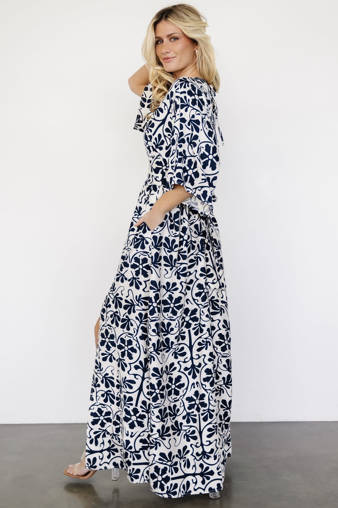 Juna Kimono Maxi Dress | Navy Print Buy Cheap Brand New Unisex