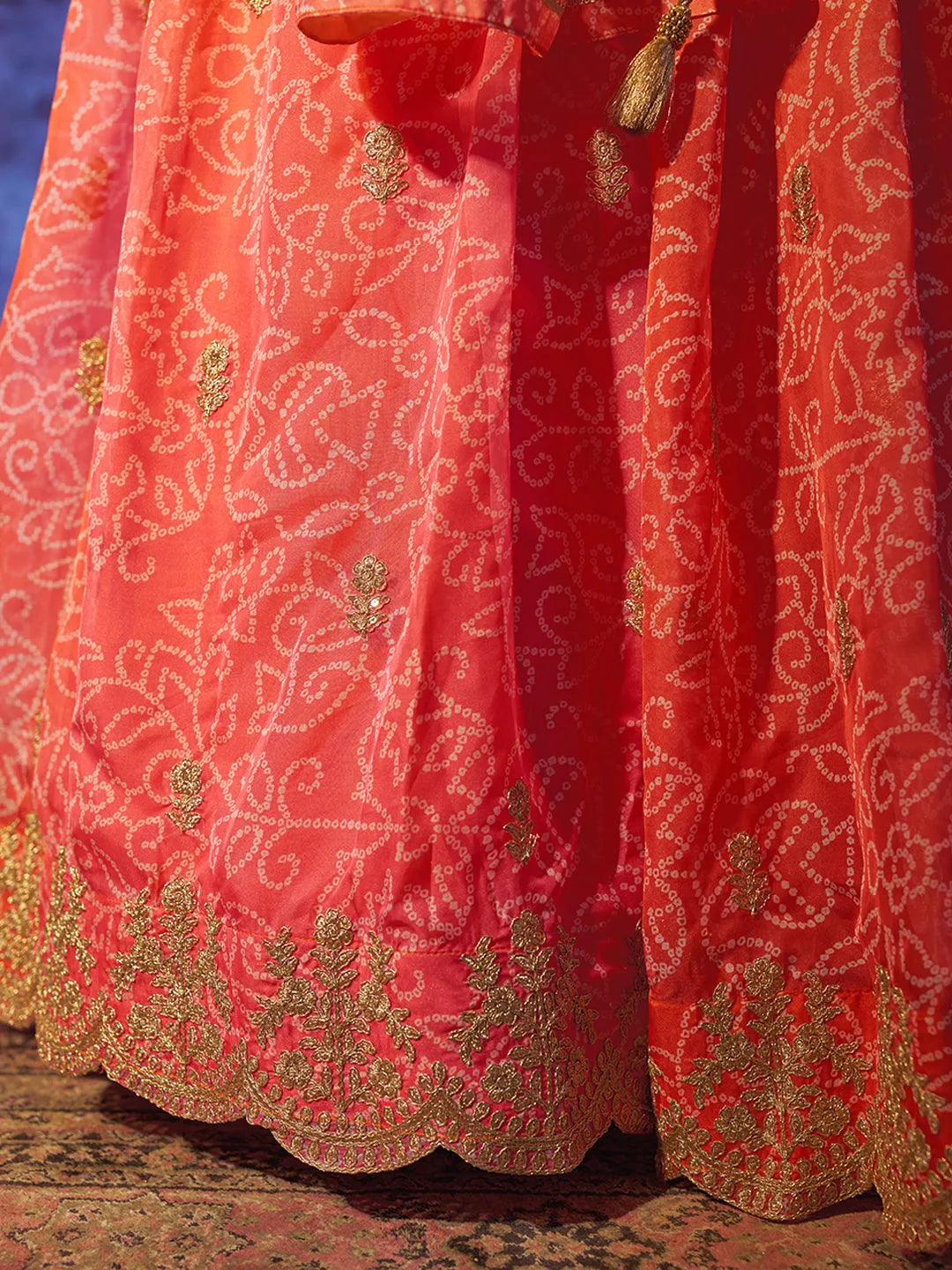 Gorgeous Orange Printed or Embroidered Organza Lehenga Choli Cheap Sale Explore