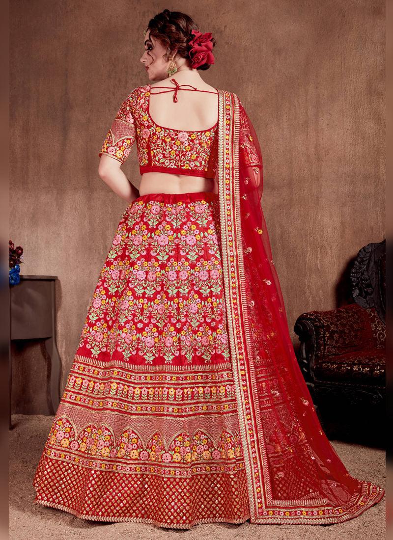 Splendid Red Colored Silk Bridal Designer Embroidered Lehenga Choli Manchester Great Sale Online