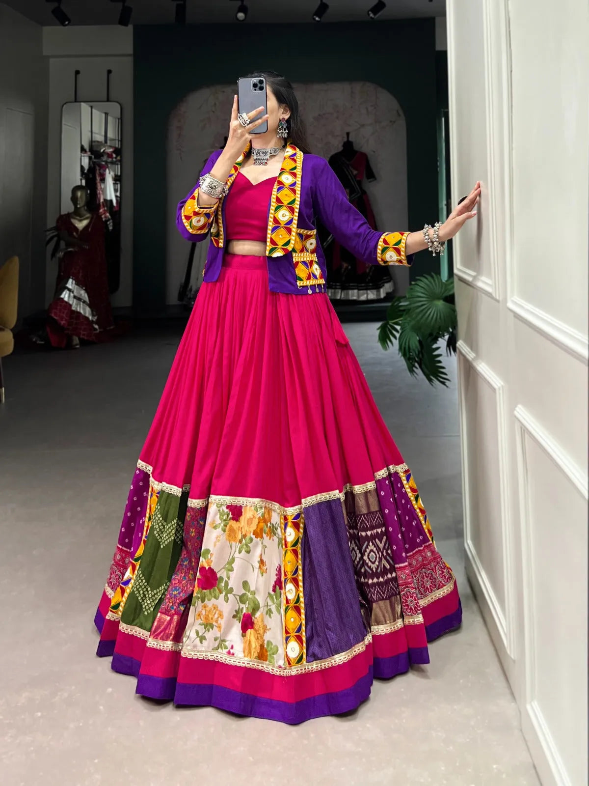 Elegant Pink Jacket Lehenga Choli For Navratri Professional Cheap Pice