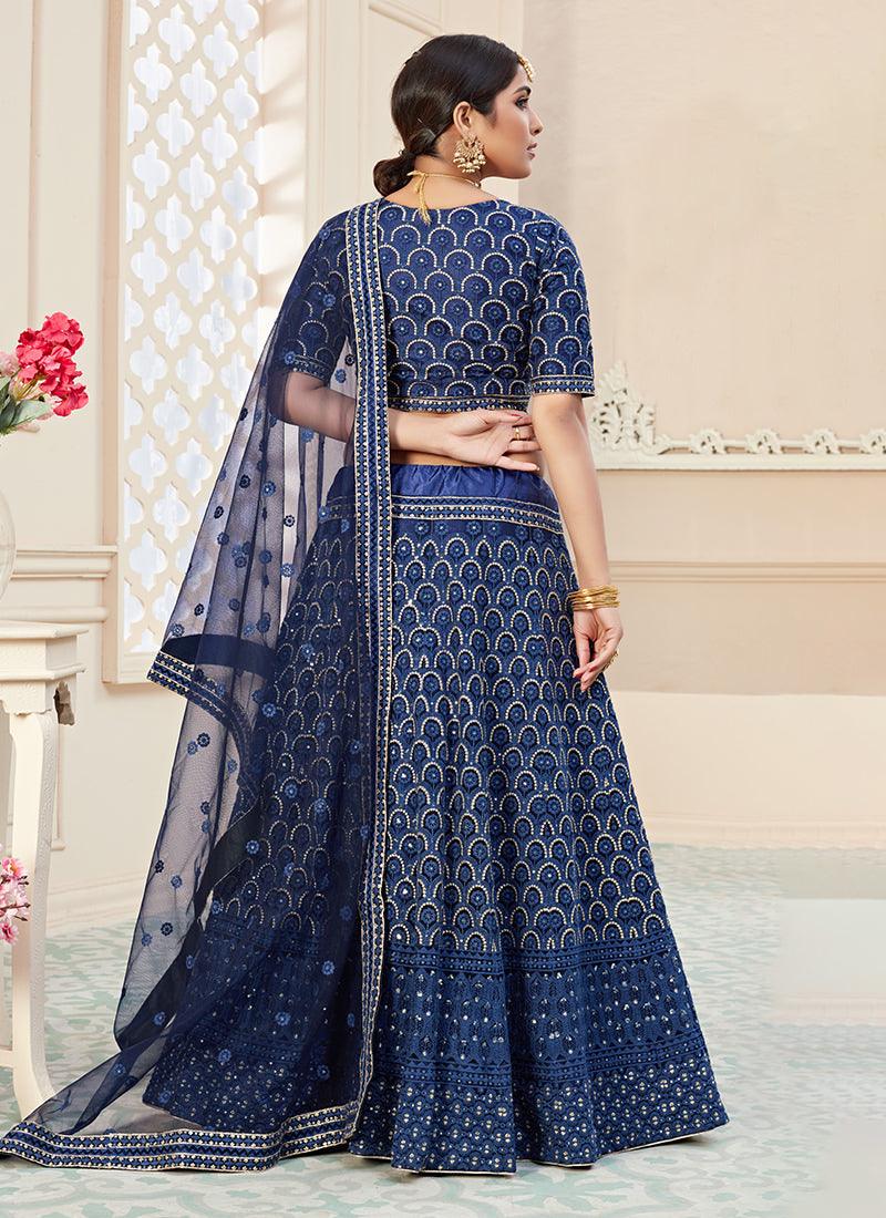 Heavy Sequins Floral Work Navy Blue Lehenga Outlet Cheap Pices