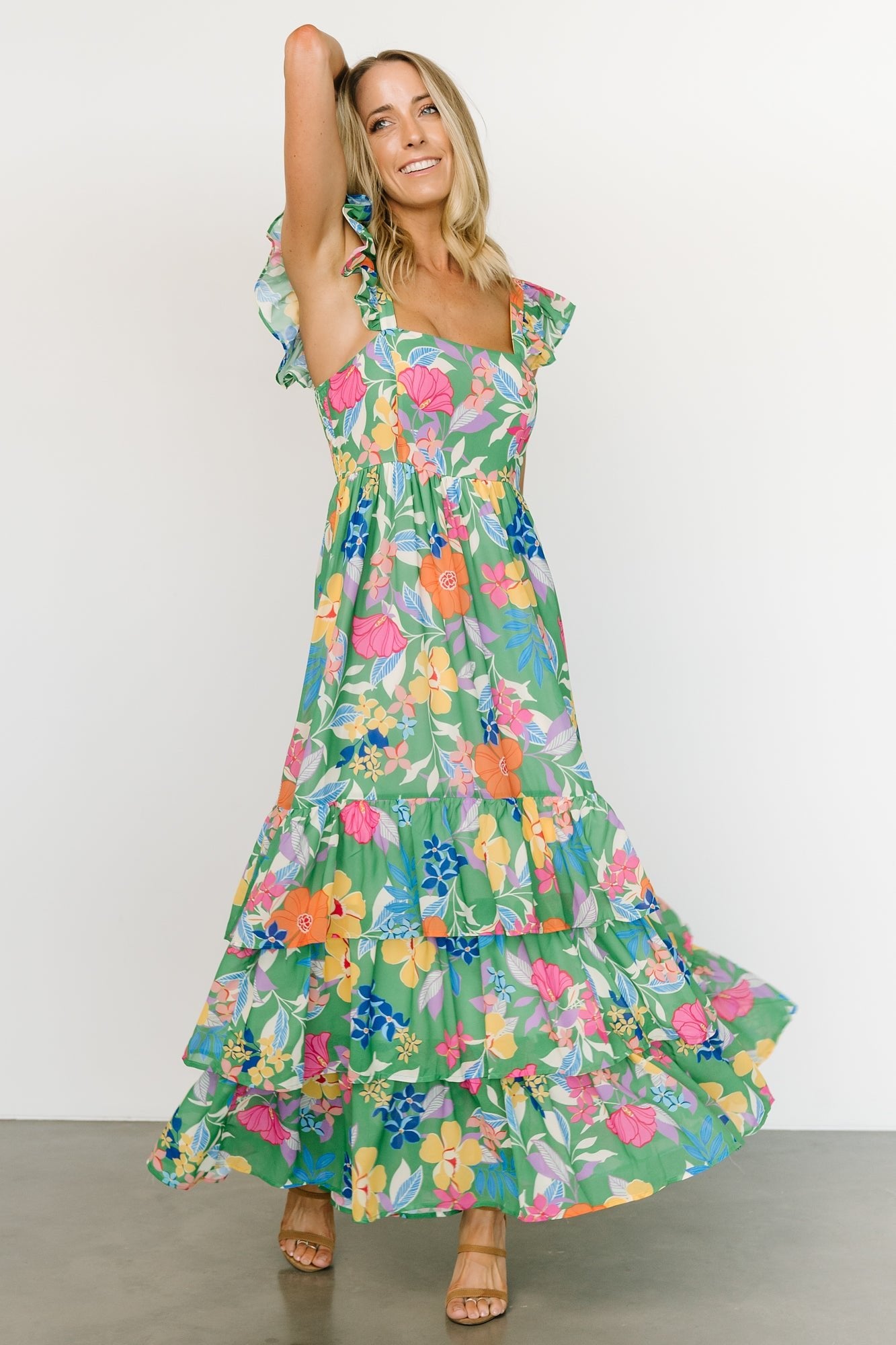 Monte Tiered Maxi Dress | Green Multi Clearance Factory Outlet