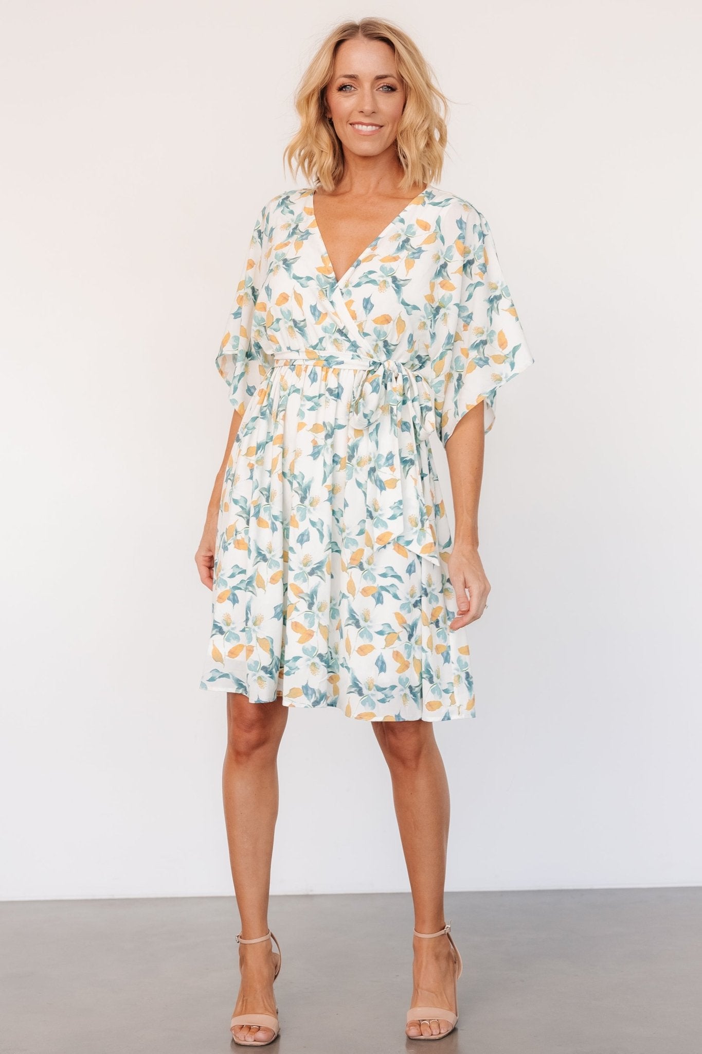 Raina Kimono Short Dress | Off White Multi Floral Pictures Cheap Pice