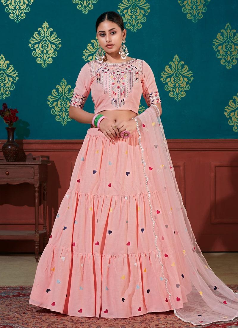 Peach Color Cotton Fabric Resham Work Lehenga Choli Cheap Wiki