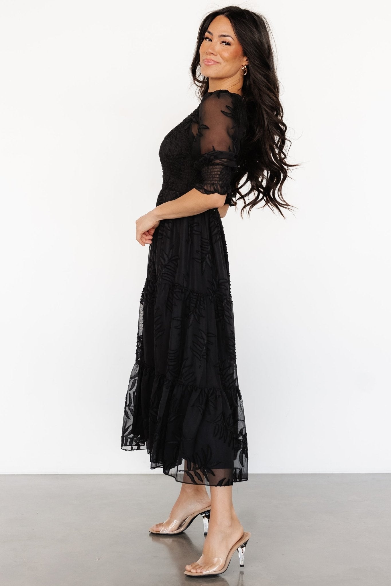 Nellie Smocked Midi Dress | Black Fashion Style For Sale