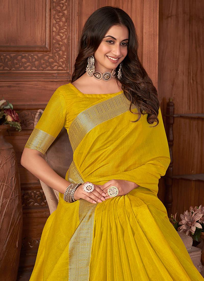 Two Tone Style Yellow Linen Saree 2025 New For Sale