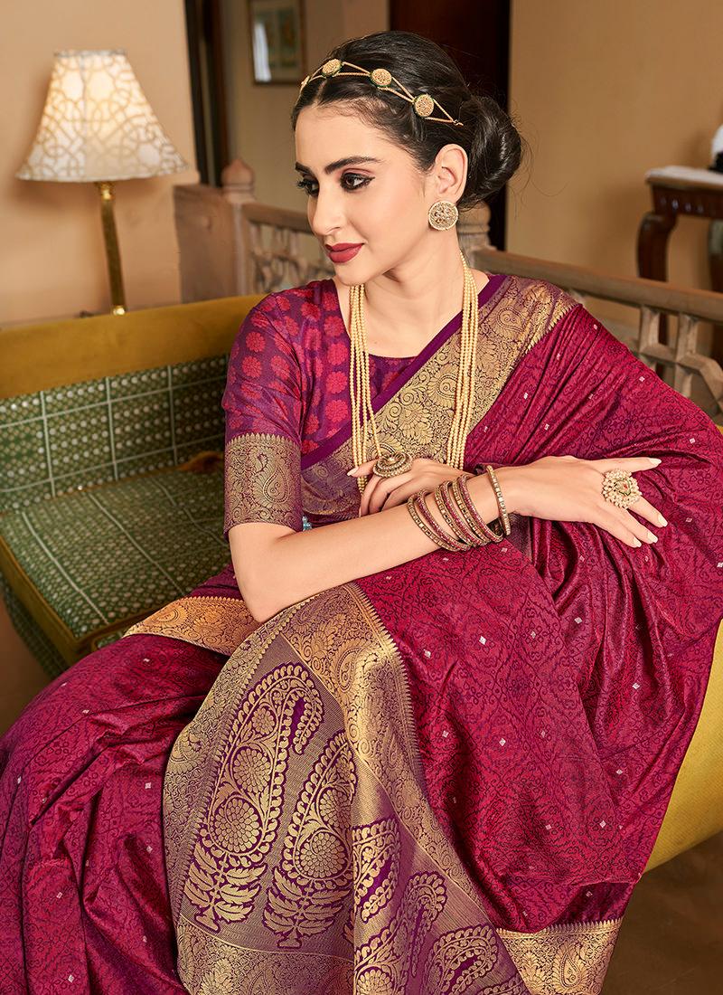 Maroon Color Soft Silk Two Tone Fabric Saree High Quality For Sale