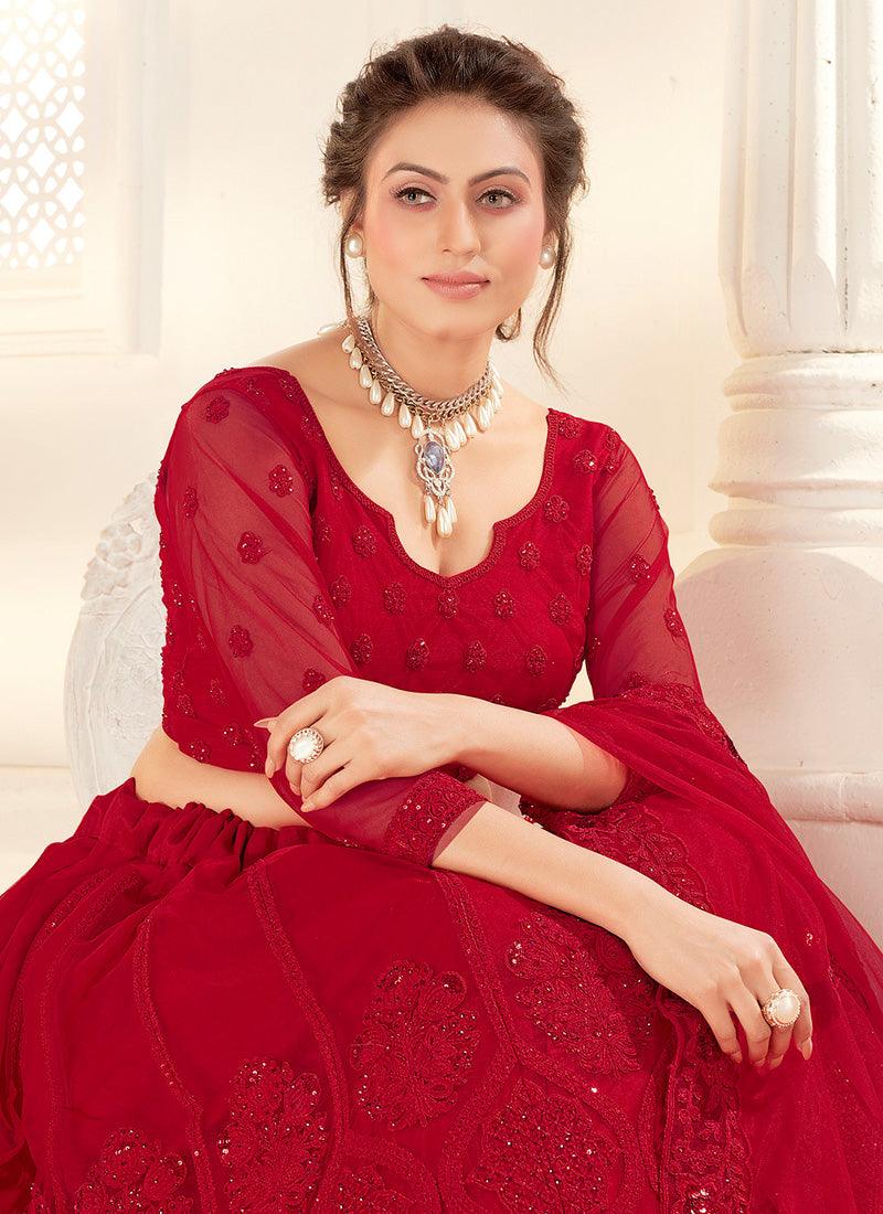 Red Color Admirable Net With Silk Satin Work Wedding Wear Lehenga Choli Cost Cheap Online