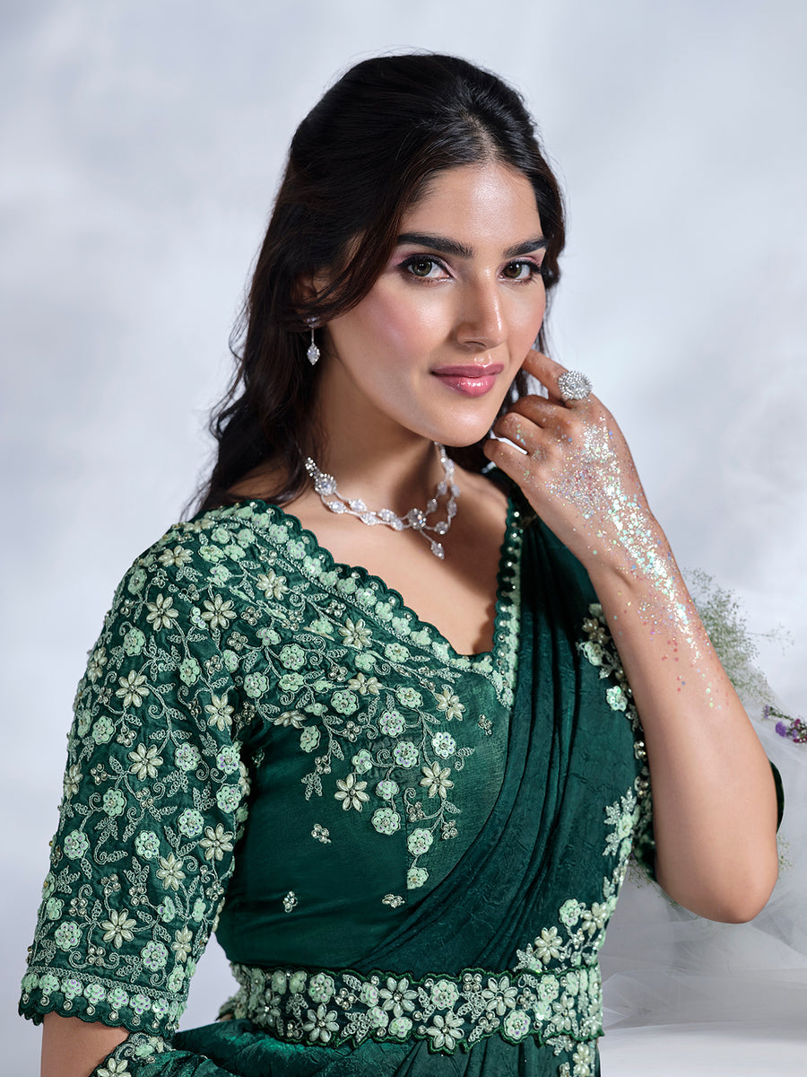 Graceful Green Ready To Wear To Tone Satin Silk Saree Sale 2025 Newest