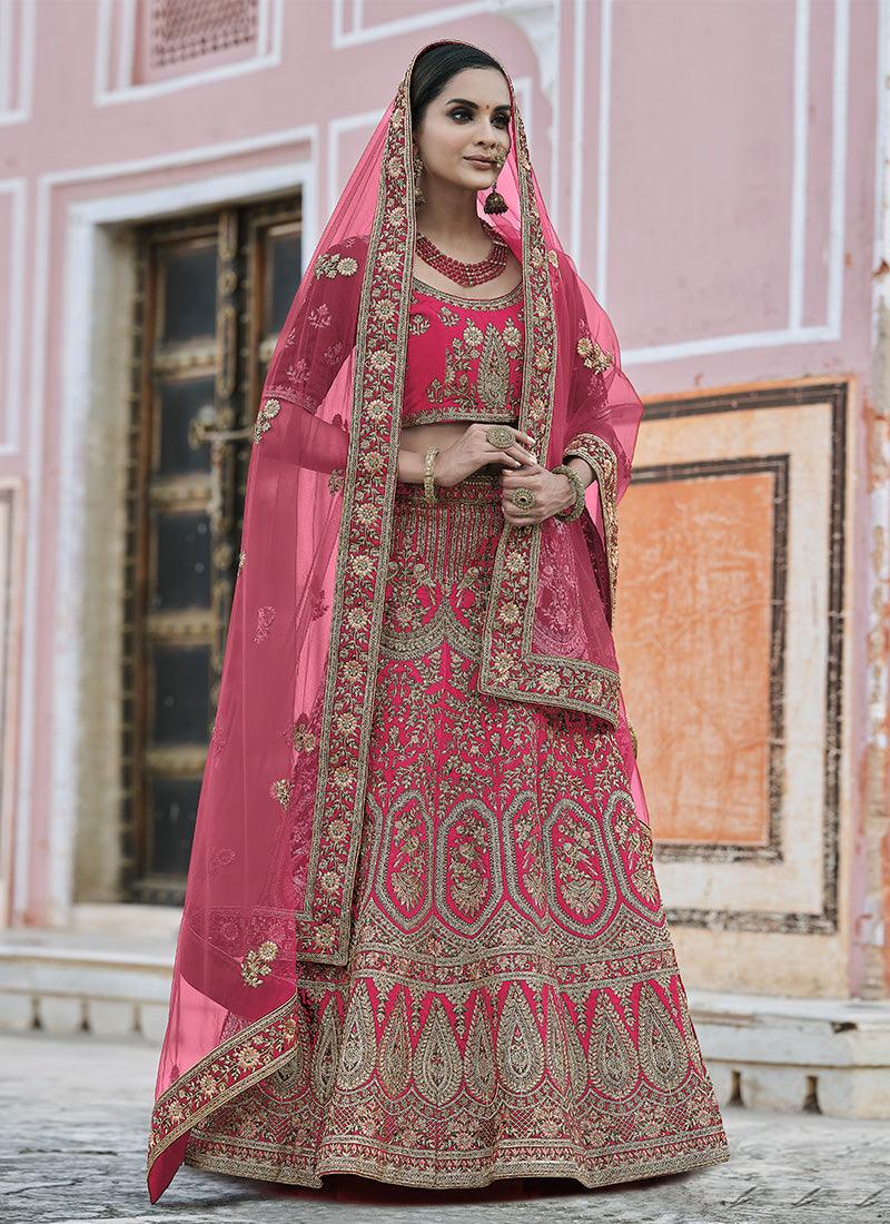 Sumptuous Zari And Stone Work Pink Color Velvet Fabric Lehenga Choli Outlet 2025 New