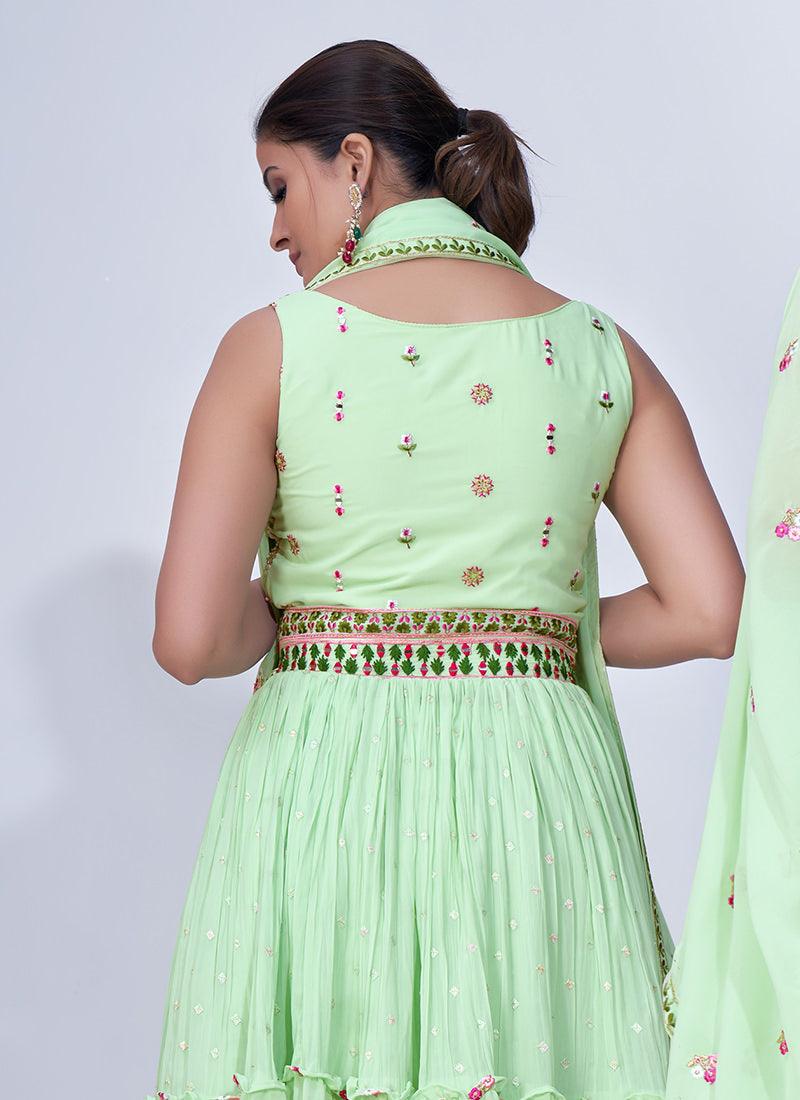 Thread With Mirror Work Neon Green Palazzo Suit Visit Online