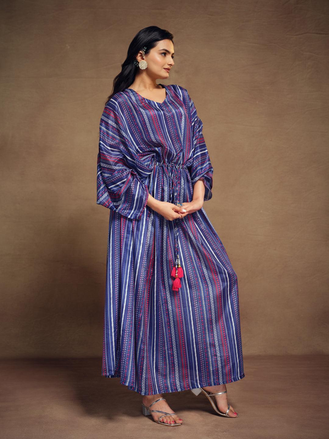 Blue color silk ready-to-wear printed Kaftan Outlet Store Locations