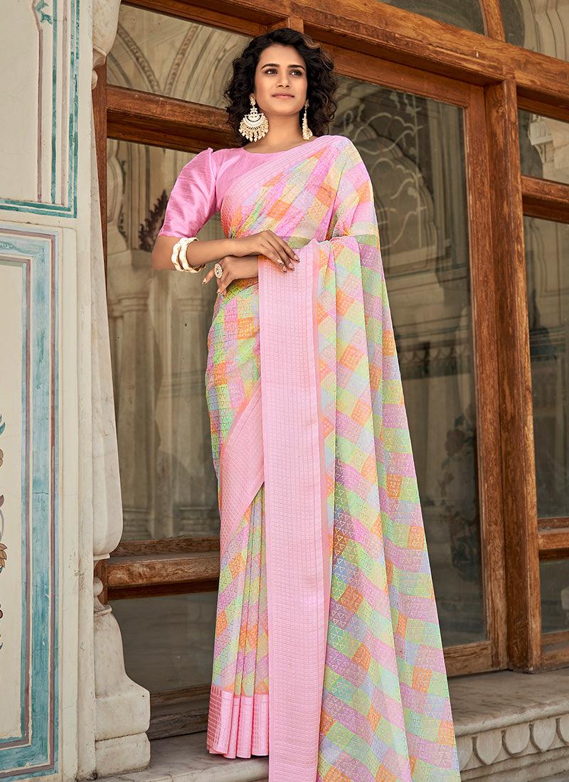 Check Print Multi-Color Georgette Saree Sale 2025 Newest